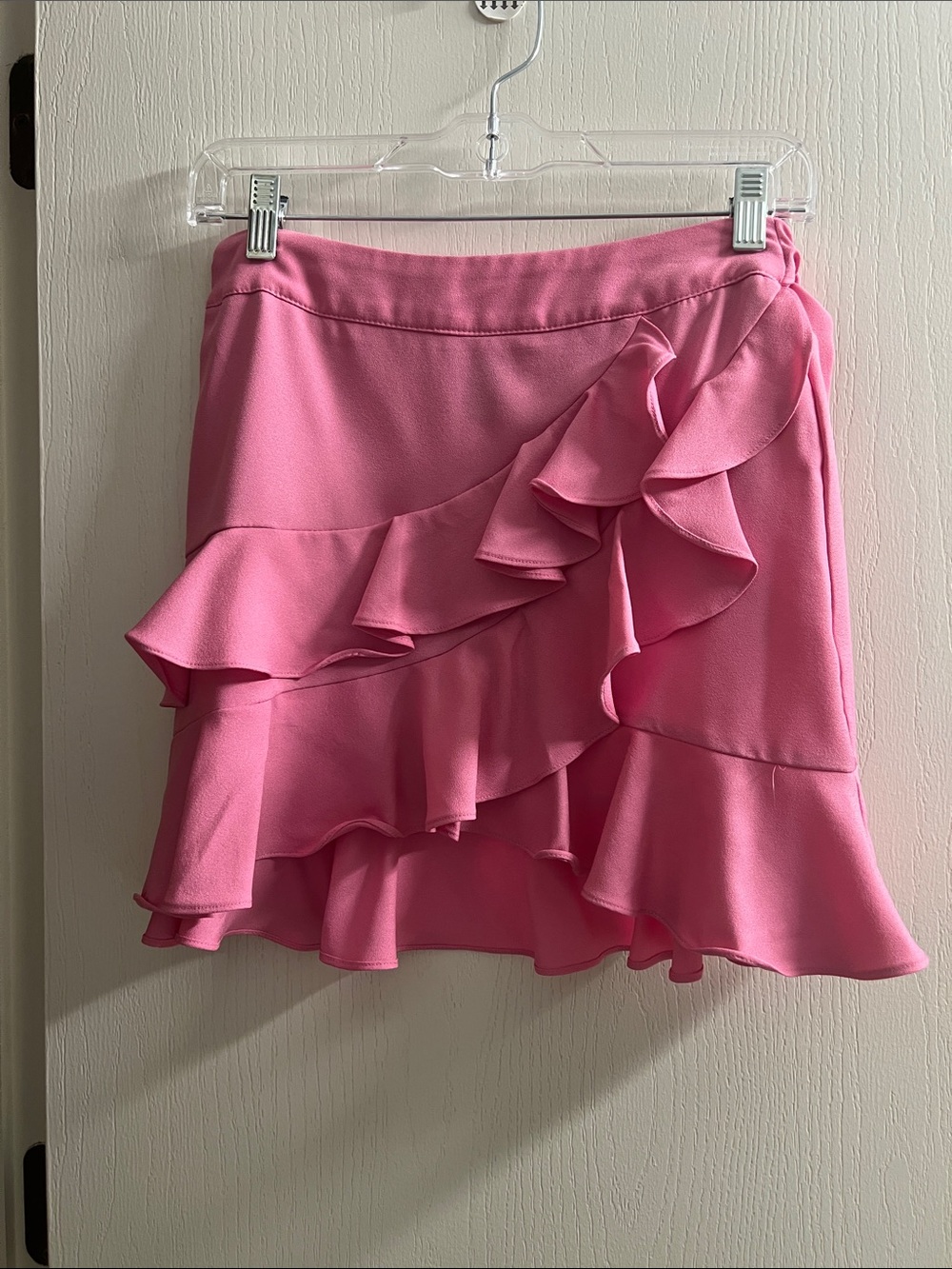 SHEIN Pink Ruffle Tiered Skater Mini Skirt